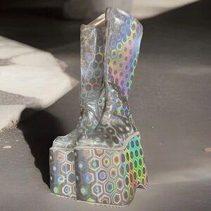HTF Dolls Kill YRU Club Festival Rave Holographic Hexagon Pattern Platforms 11M